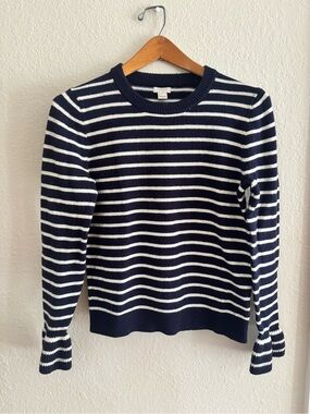 J. Crew Striped Navy & White Crewneck Sweater - Women- XS